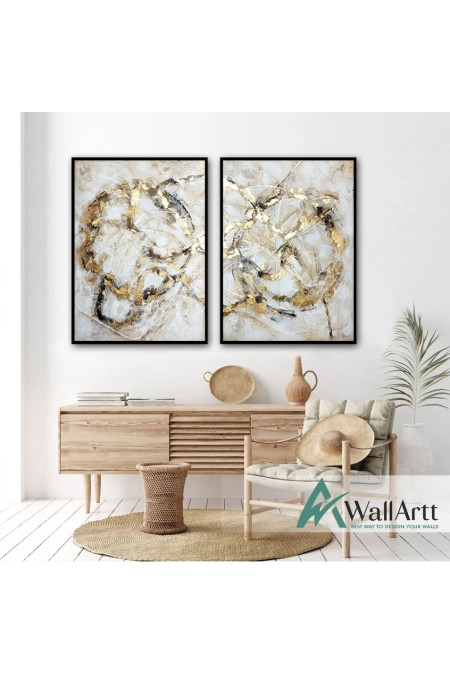 Abstact Marble with Gold Foil 2 Piece Textured Partial Oil Painting
